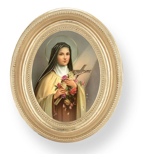 3.5" x 4.5" Gold Oval Frame with a Saint Therese Print