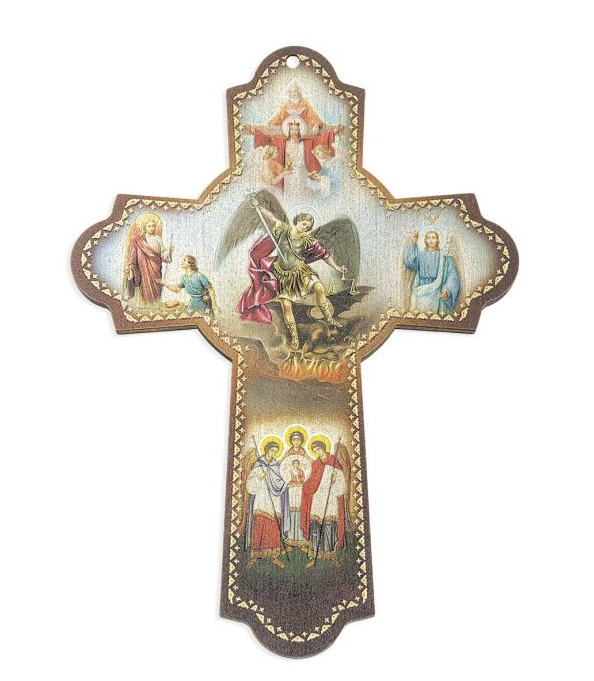 6" Saint Michael and Archangels Wooden Wall Cross