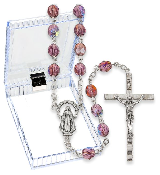 7mm Amethyst Crystal Aurora Borealis Bead Rosary
