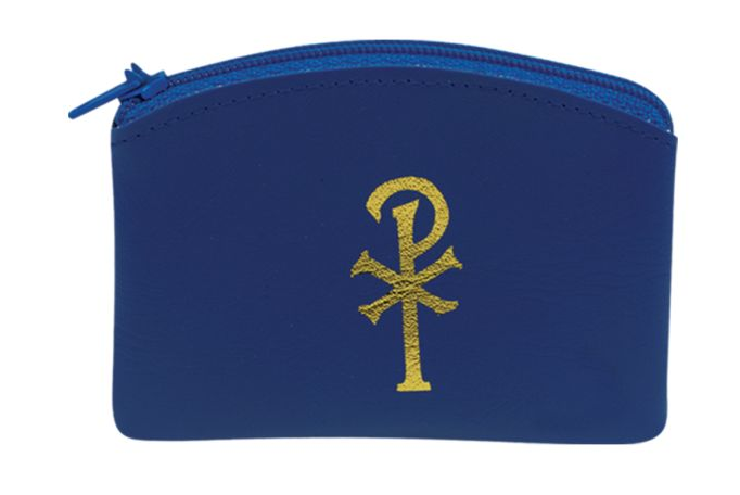 Blue Calf Grained Vinyl Chi-Rho Rosary Case