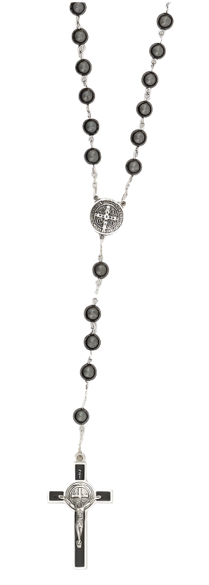 8 mm Hematite Rosary with St Benedict Center