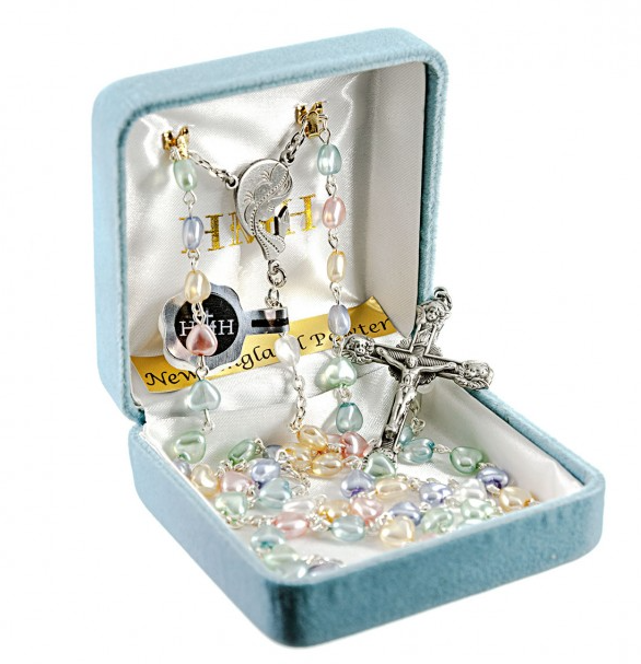 6 Multi Colored Heart Shape Pearlized Glass Rosary