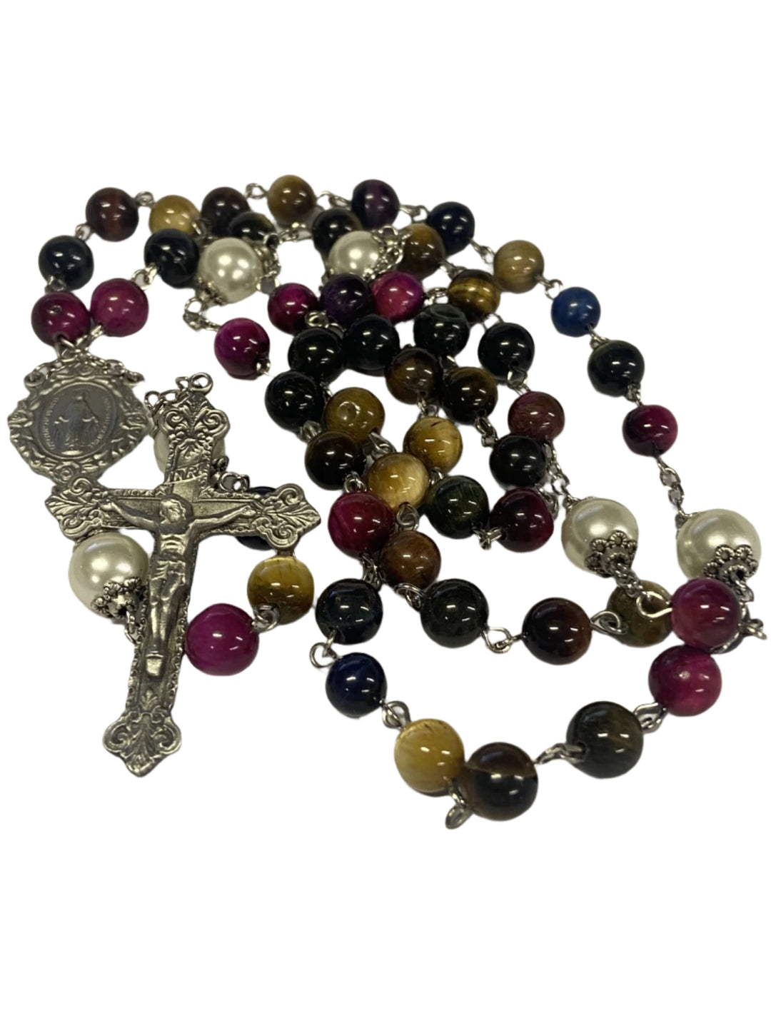 8mm Multicolored Beads with Pewter Rosary