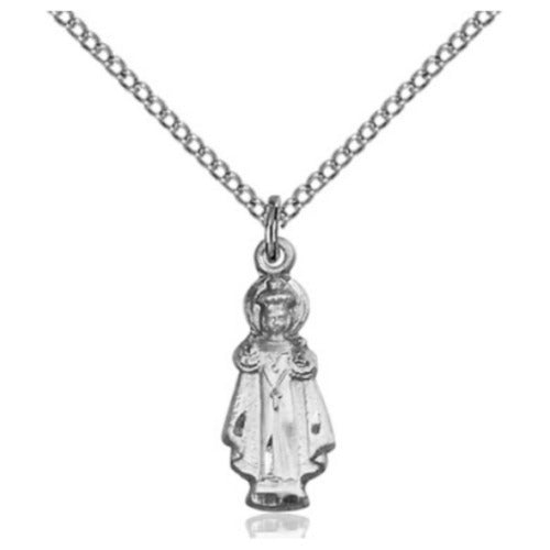18" Sterling Silver Infant of Prague Medal with Stainless Steel Chain