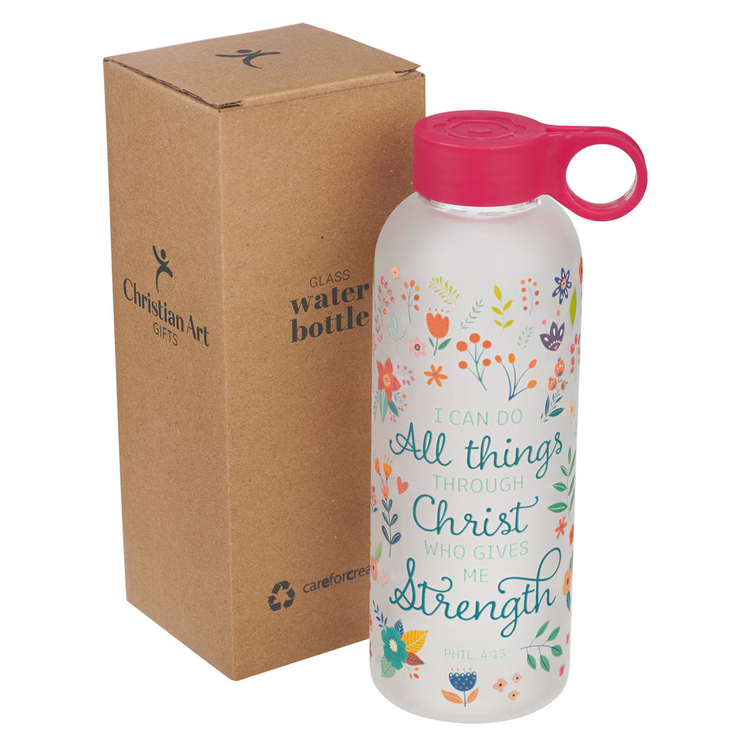 I Can Do All Things Pink Floral Water Bottle - Philippians 4:13