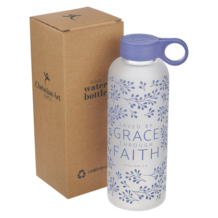 Saved by Grace Lilac Botanical Glass Water Bottle - Ephesians 2:8