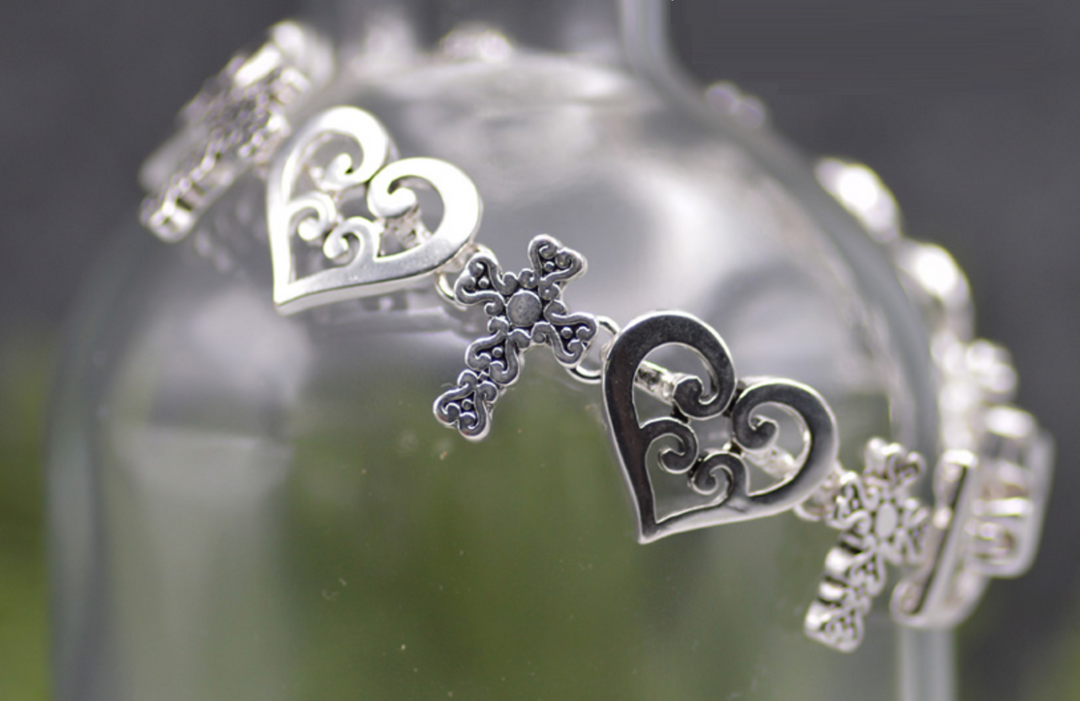 Silver Heart & Cross Magnetic Bracelet