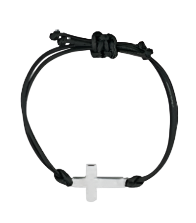 Stainless Steel Cross Double Strand Leather Bracelet - Black