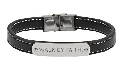 Walk By Faith Black Leather Bracelet