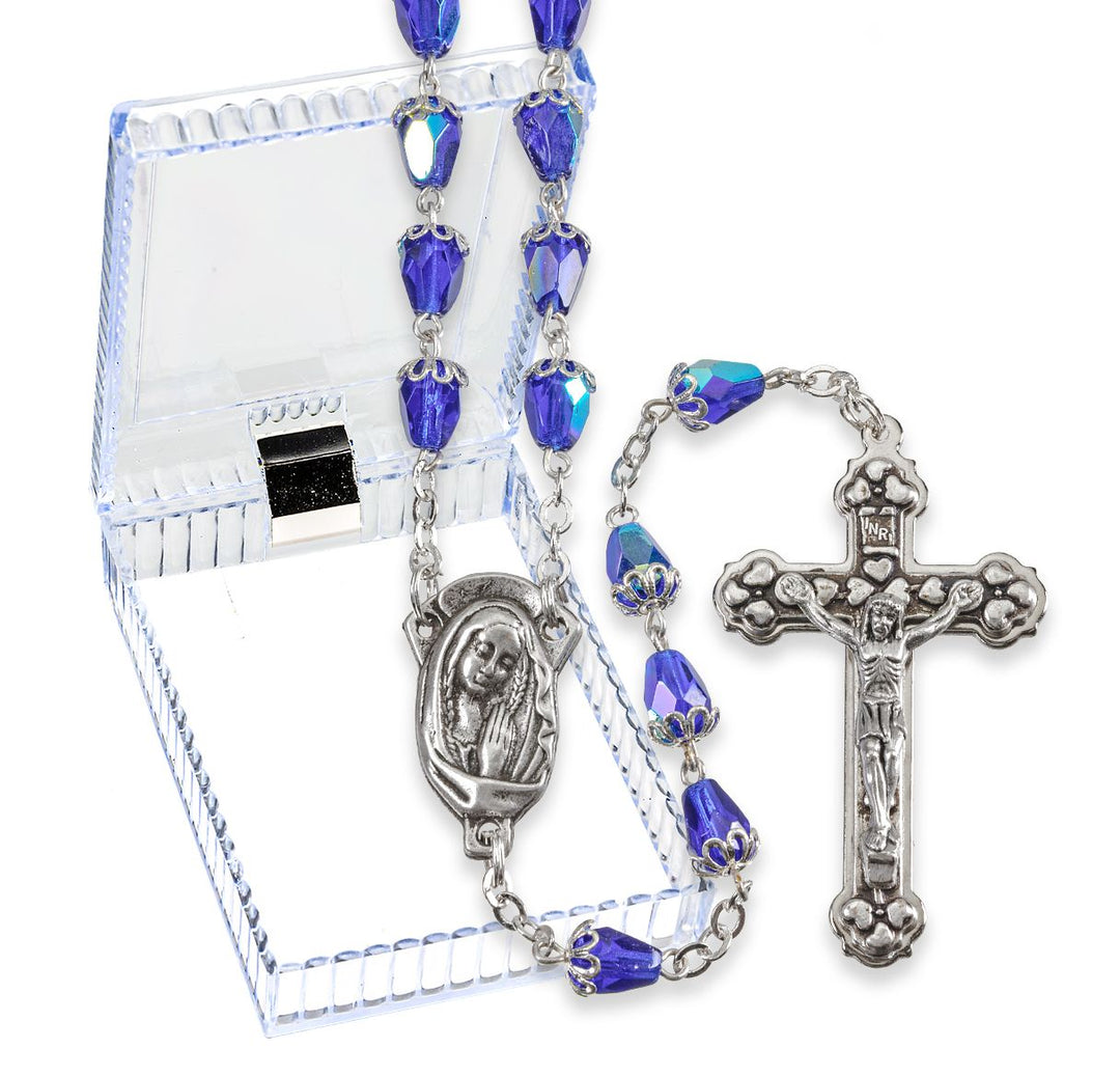 Sapphire Tear Shaped Bead Rosary