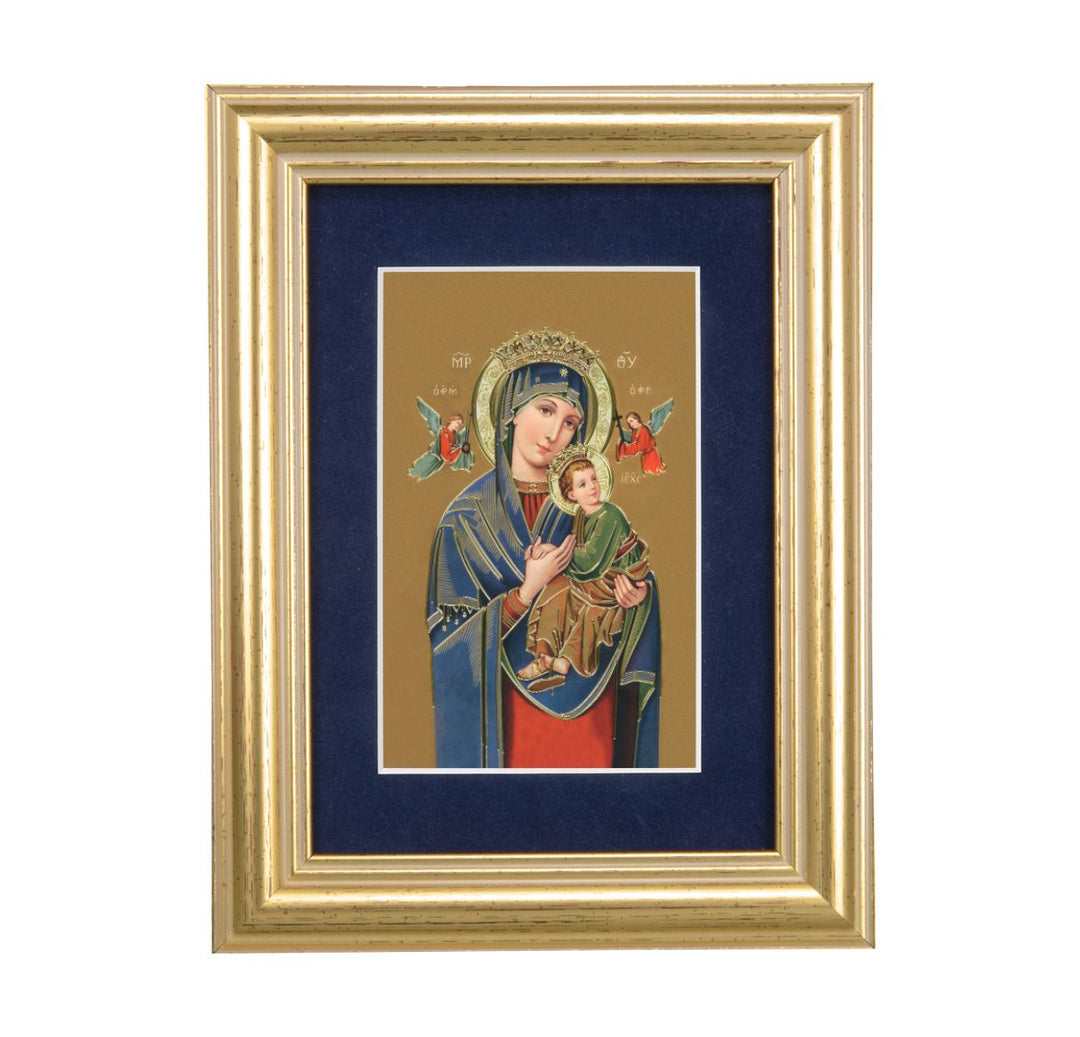 6.5" Gold Frame & Navy Blue Matte with Our Lady of Perpetual Help Print