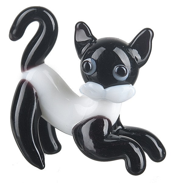 .75" Mini Black/White Cat Glass Figurine