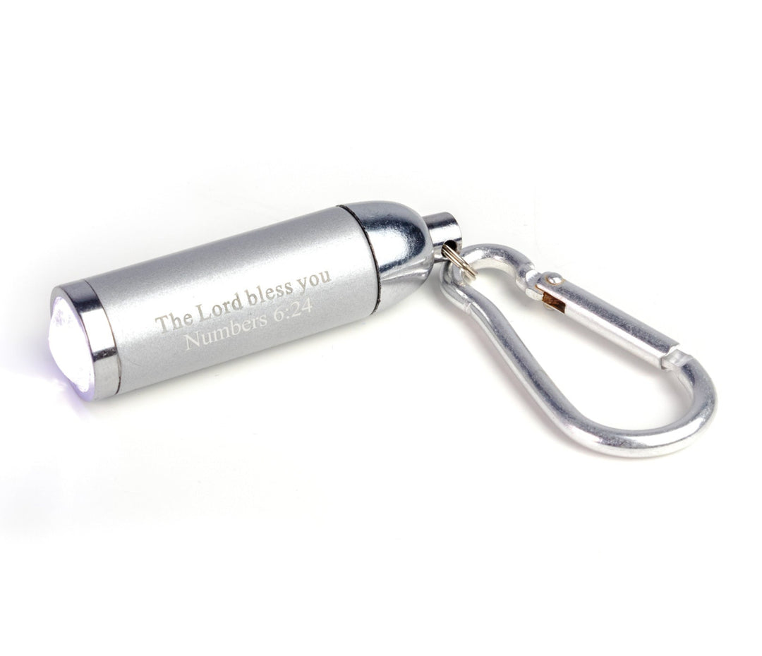 The Lord Bless You - Silver 1 LED Flashlight with Carabiner