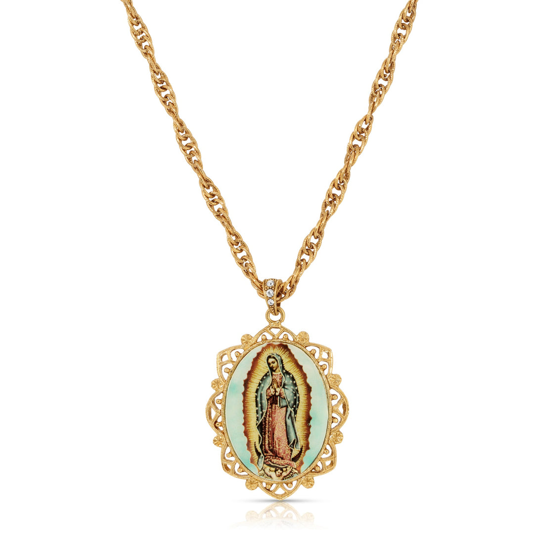 Floral Filigree Our Lady of Guadalupe Pendant Necklace