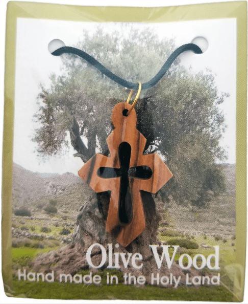 Olive Wood Cutout Cross Necklace