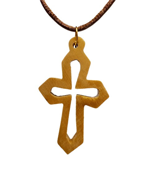 Olive Wood Cutout Cross Necklace