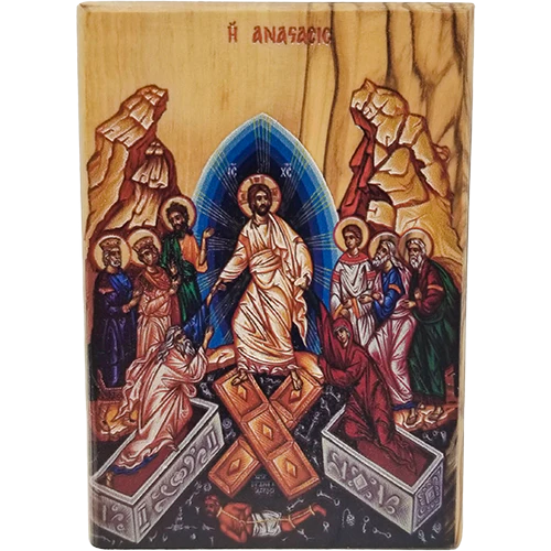 4" Resurrection of Jesus Olive Wood Color Icon