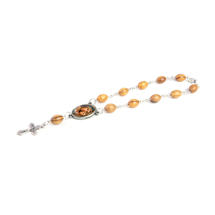 Madonna and Child, Holy Land Olive Wood Pocket Auto Rosary