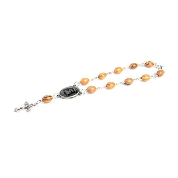 Shroud of Turin (Grey), Holy Land Olive Wood Pocket Auto Rosary