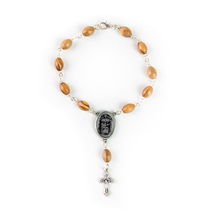 Shroud of Turin (Grey), Holy Land Olive Wood Pocket Auto Rosary