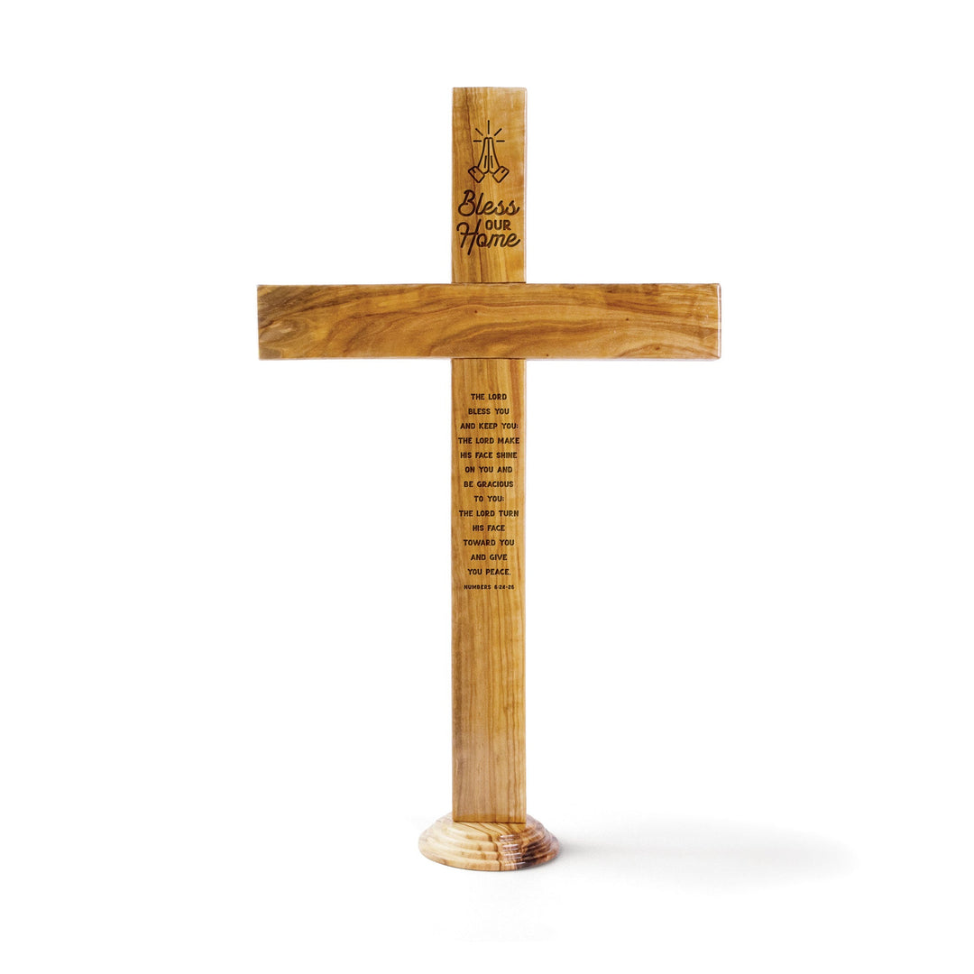 Large Olive Wood Bless Our Home Table Cross