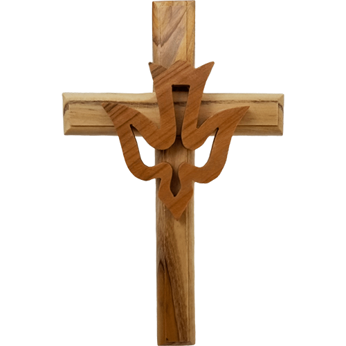 4.75" Olive Wood Wall Cross with Holy Spirit Dove