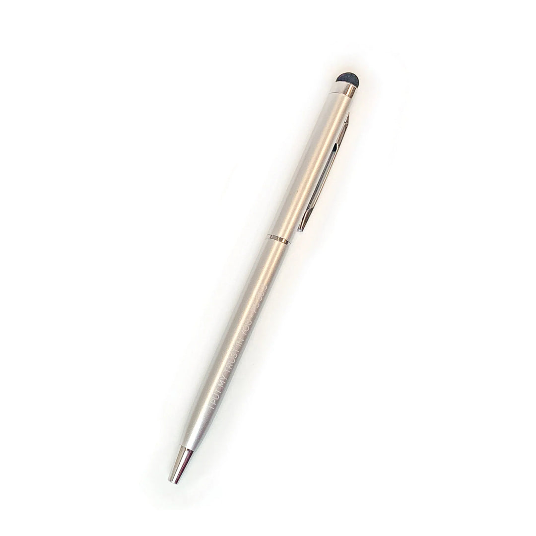 Narrow Silver Scripture Stylus Pen - I Put My Trust In You