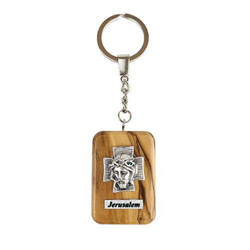 Jesus & Crown of Thorns Olive Wood Keychain
