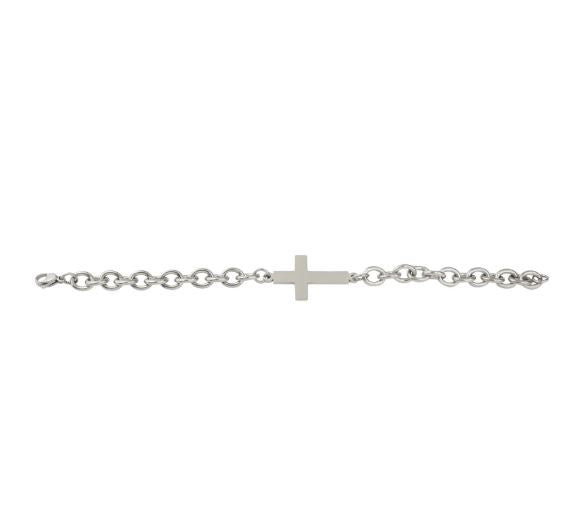 Silver Stainless Steel Inline Cross Bracelet