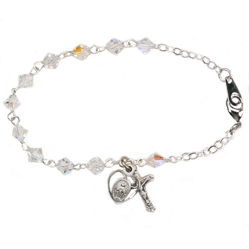 Sterling Silver Bracelet Crystal Miraculous Medal