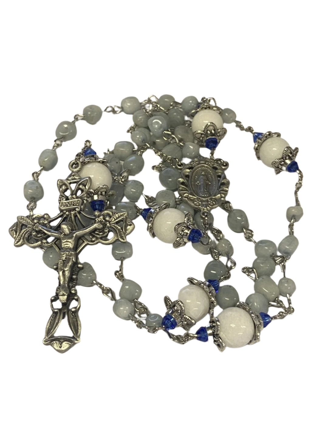 6-8mm Light Gray Marble Glass Rosary