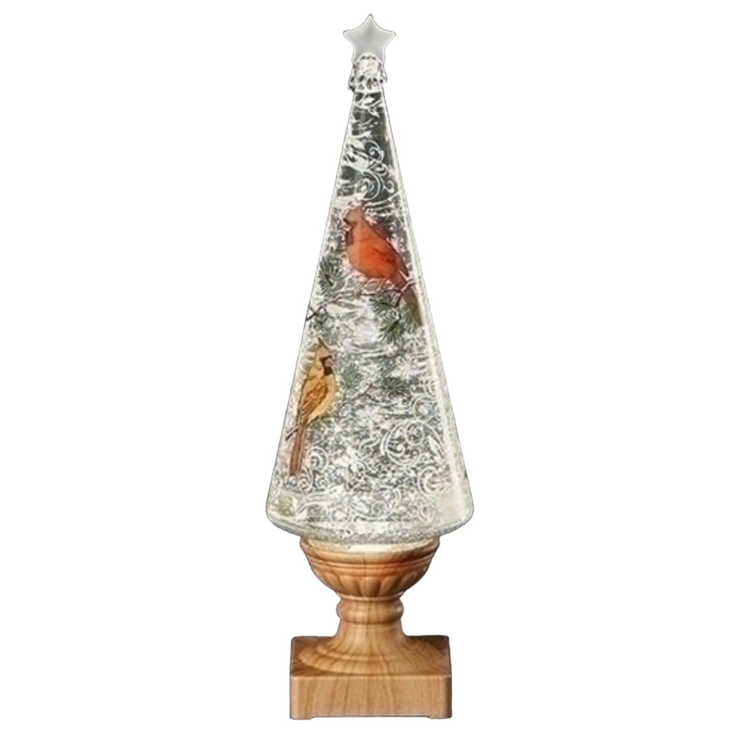 14" LED Lighted Swirl Cardinal Tree