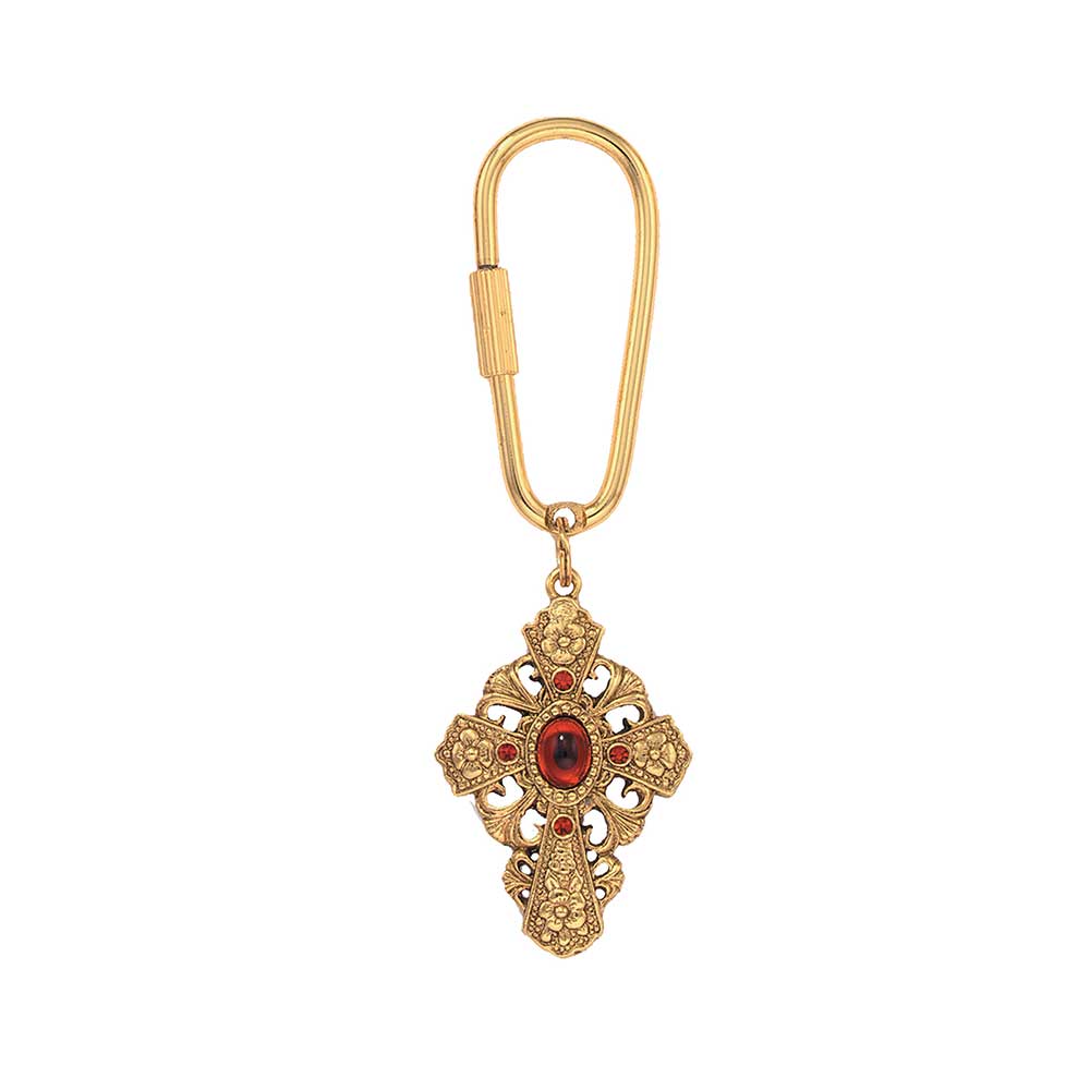 14K Gold Dipped Red Crystal Cross Keychain