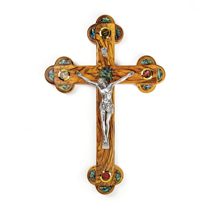 15" Olive Wood & Mother of Pearl Crucifix Wall Cross
