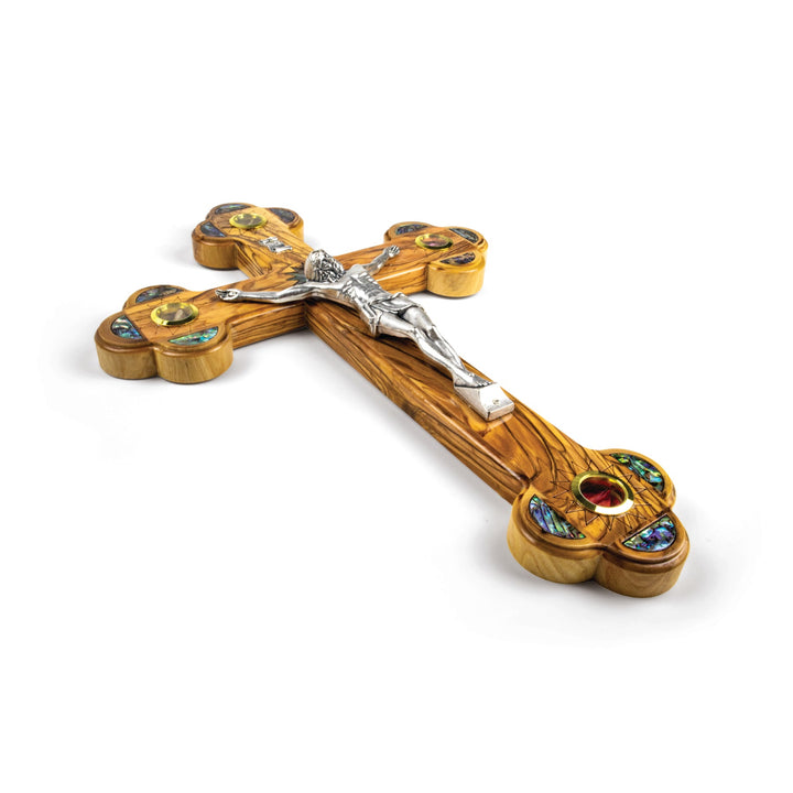 15" Olive Wood & Mother of Pearl Crucifix Wall Cross