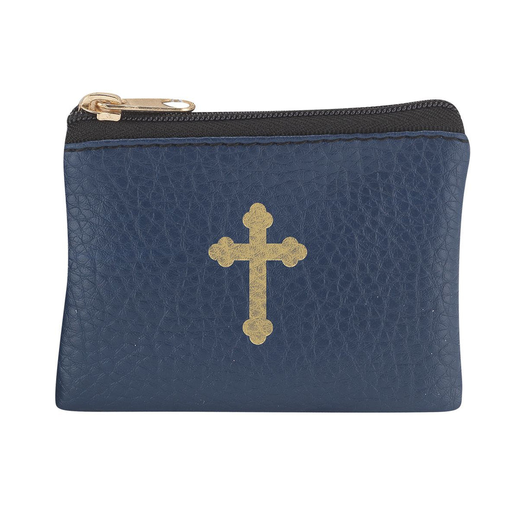 Dark Navy Blue Calf Grained Leatherette Rosary Case