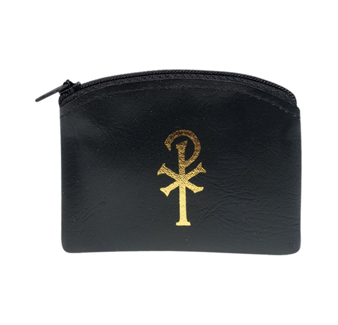 Black Calf Grained Vinyl Chi-Rho Rosary Case