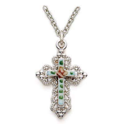 18" Sterling Silver Cloisonne Enamel Cross Chain