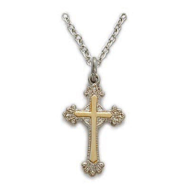 Sterling Silver Two-Tone Cross on 16-18" Chain