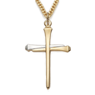 24" Gold/Sterling Silver Two Tone Nail Cross Chain
