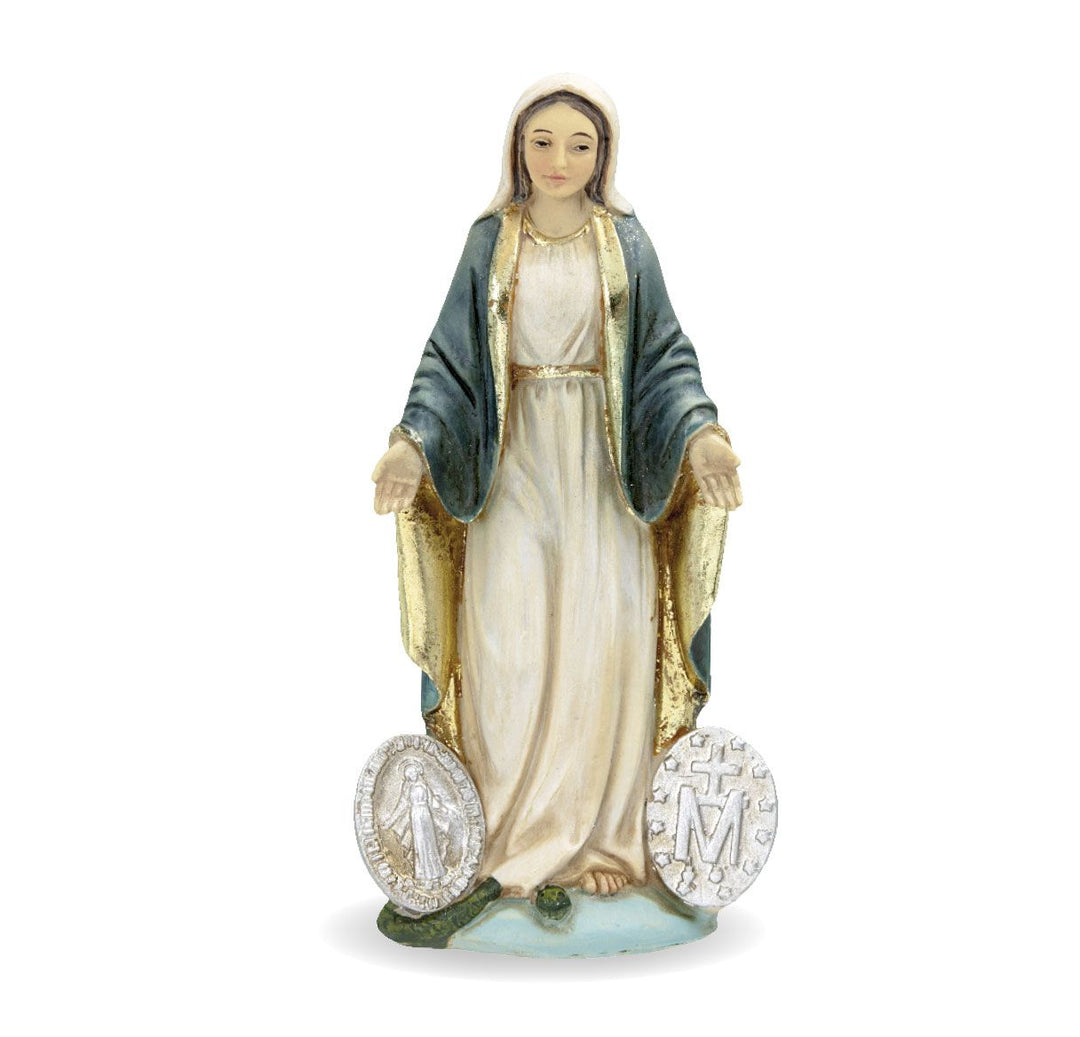 4" Cold Cast Resin Hand Painted Statue of Our Lady of the Miraculous Medal in a Deluxe Window Box