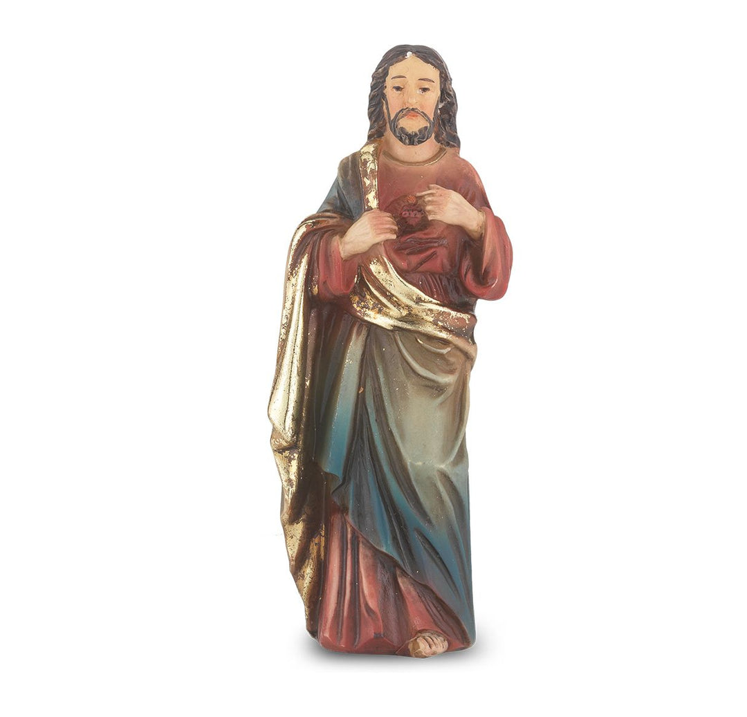 4" Cold Cast Resin Hand Painted Statue of Sacred Heart in a Deluxe Window Box