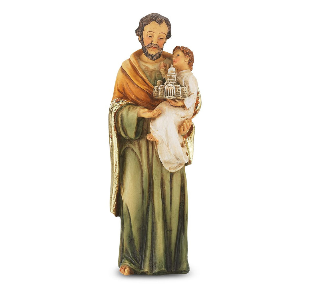 4" Cold Cast Resin Hand Painted Statue of Saint Joseph in a Deluxe Window Box