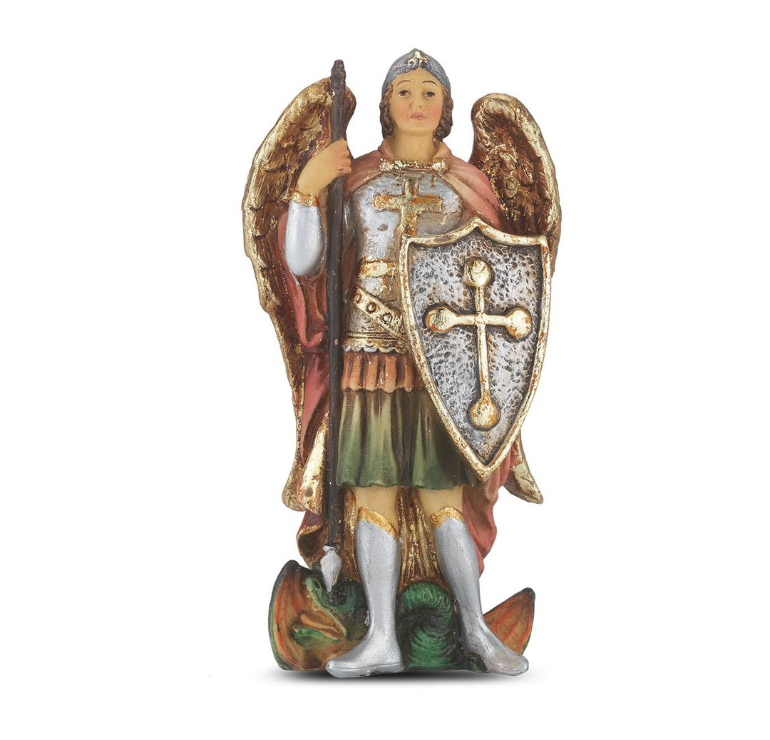 4" Cold Cast Resin Hand Painted Statue of Saint Michael in a Deluxe Window Box