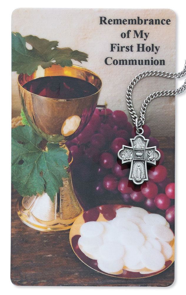 4-Way First Communion Medal and Prayer Card
