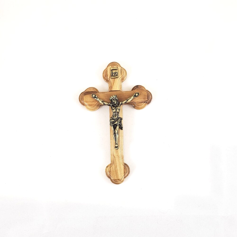 5" Olive Wood Oriental Crucifix with Pewter Corpus