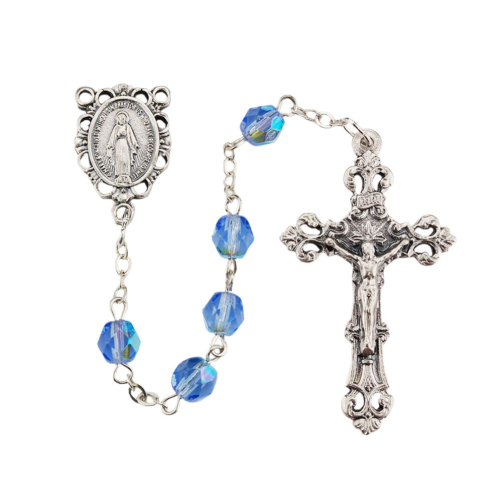 Blue Zircon - December Birthstone Rosary