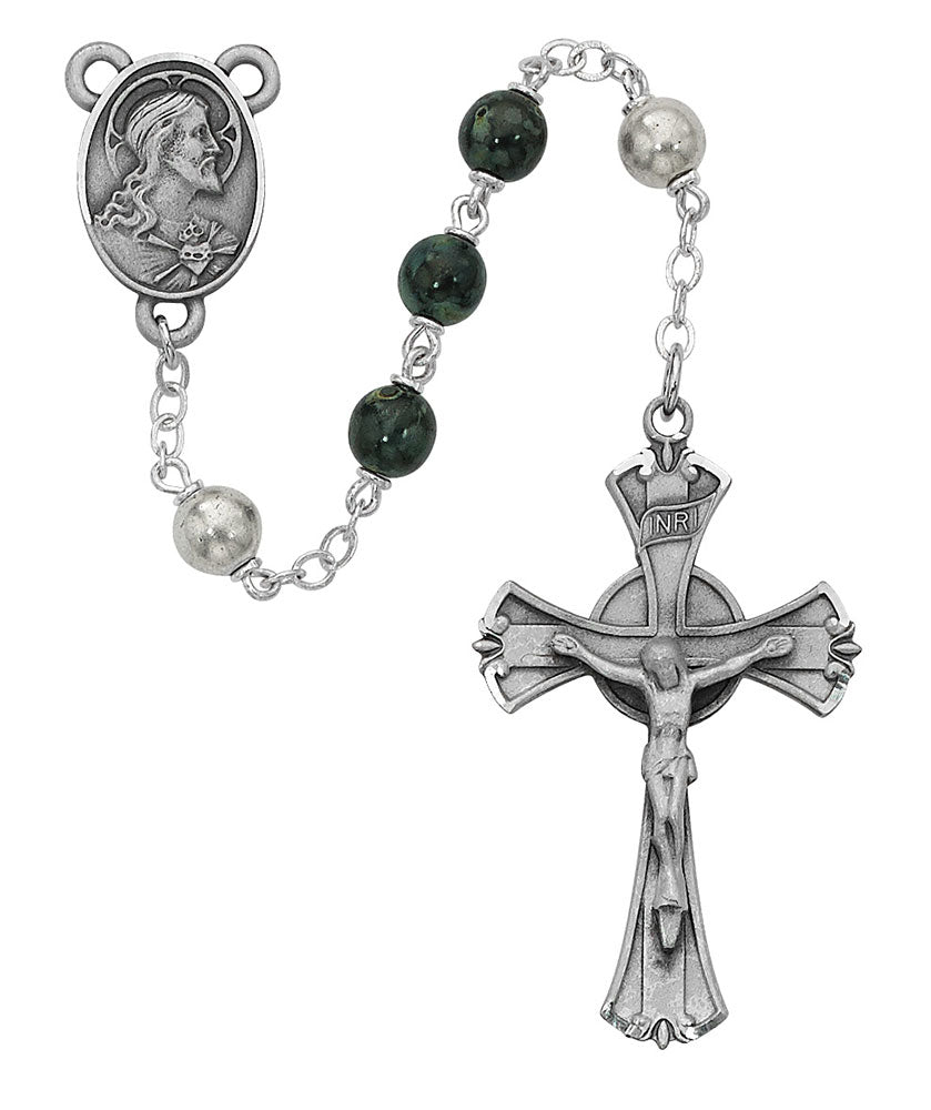 Green Silver Scapular Medal Rosary
