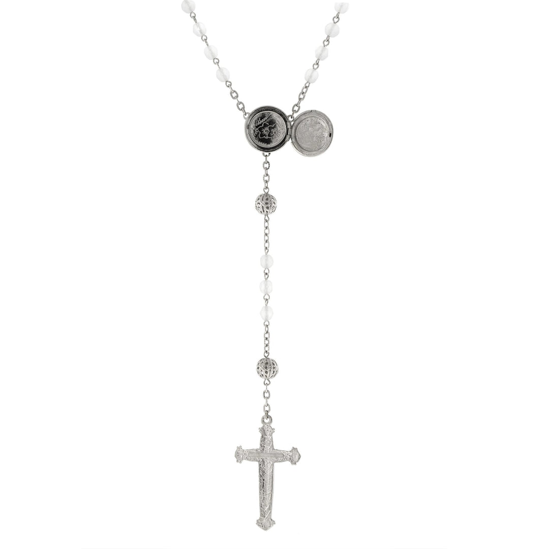 Beaded Crucifix With Mary Locket Necklace Rosary