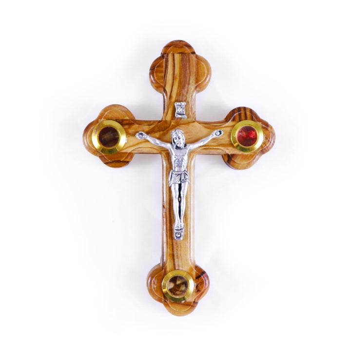 5.25" Oriental Style Olive Wood Crucifix with 3 Inserts